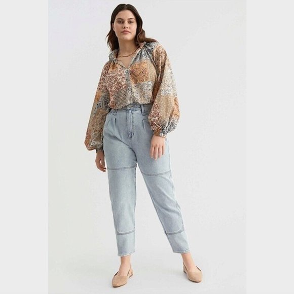 Witchery Santorini Print Raglan Blouse Top Size 14 Balloon Sleeve Cotton Boho - Picture 16 of 16